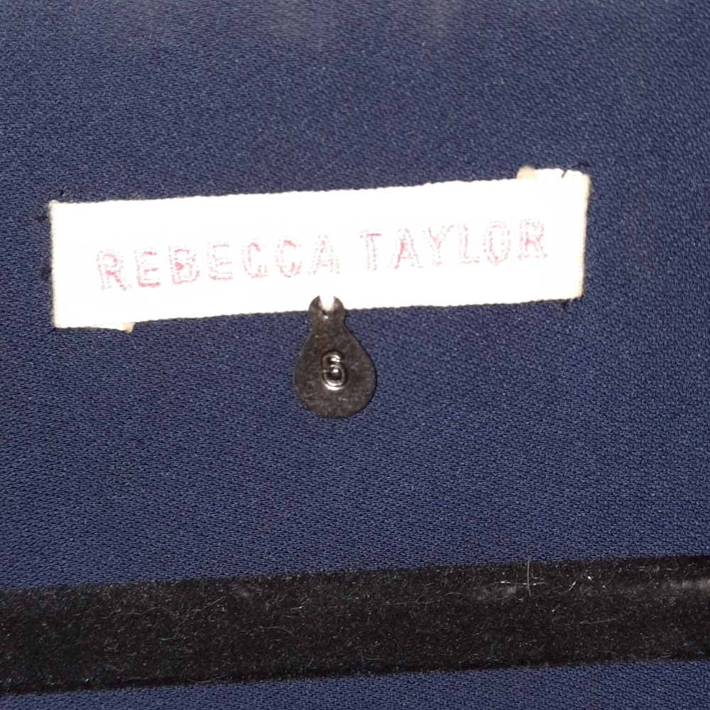 REBECCA TAYLOR Colorblock Shift Dress Rolled Cap Sleeves Navy Black Lavender 6 M - Picture 12 of 13